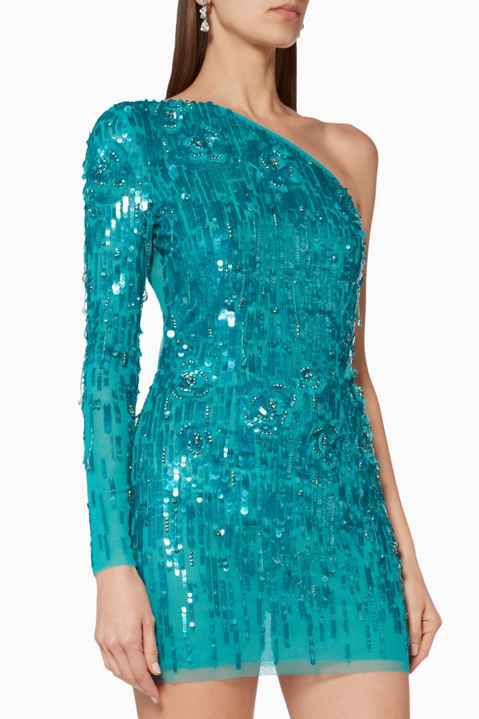 

Sequined Tulle Mini Dress, Blue