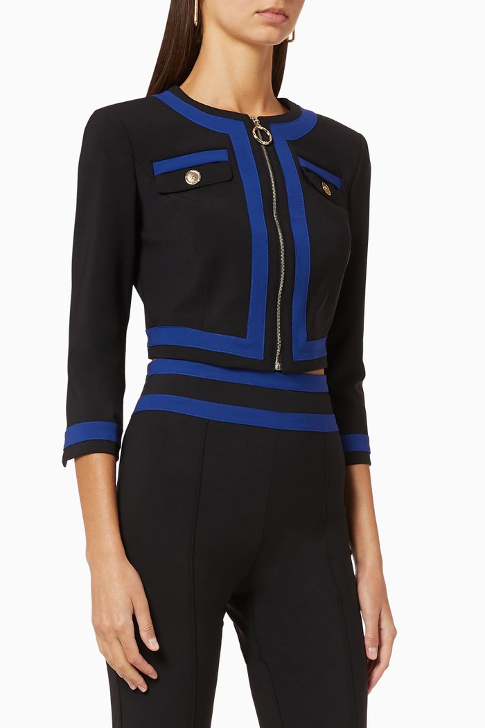 

Bi-Elastic Fabric Crop Jacket, Black