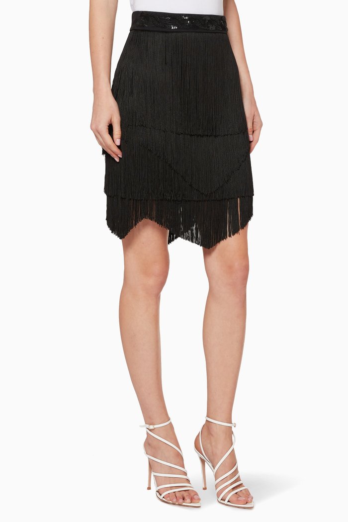 Mini Fringe Skirt, Black