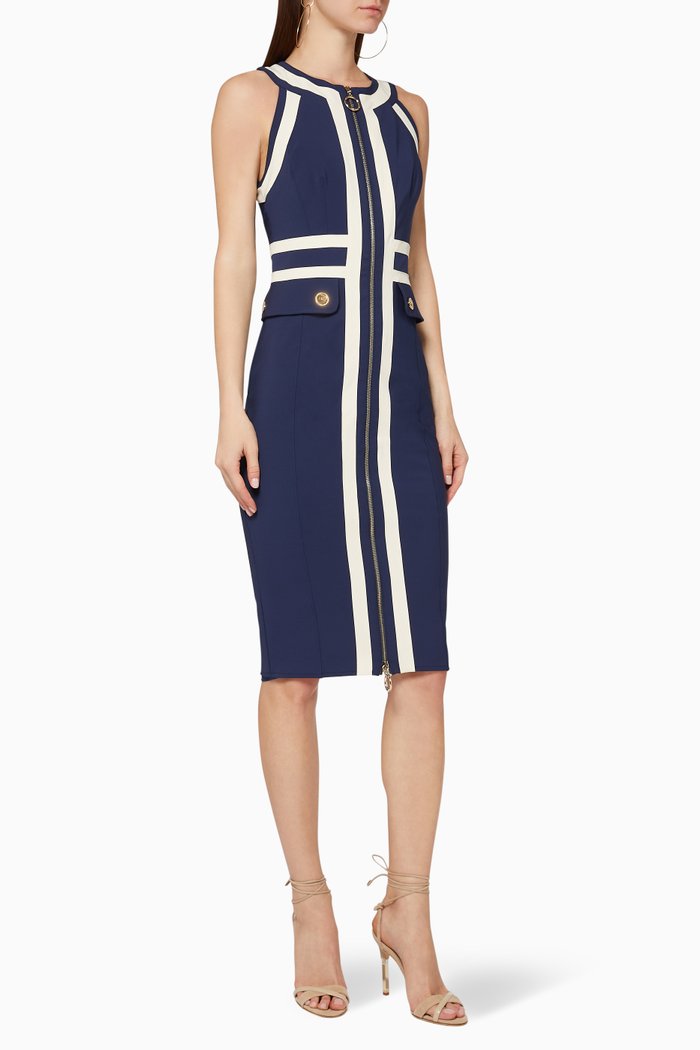 

Front-Zip Pencil Midi Dress, Blue