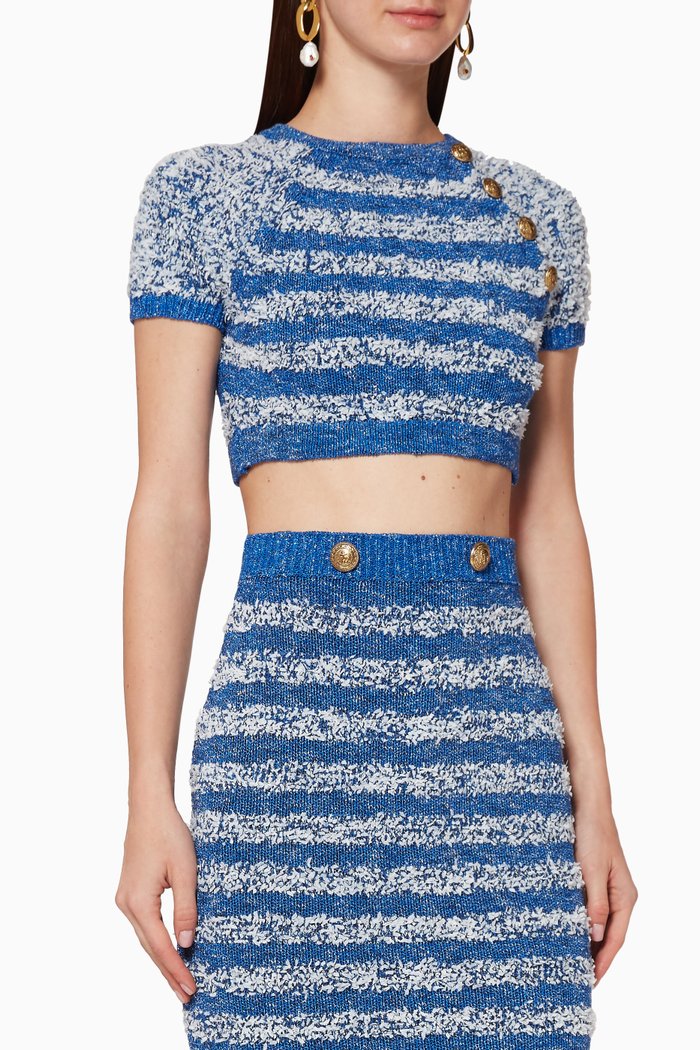 Striped Knit Crop Top, Blue