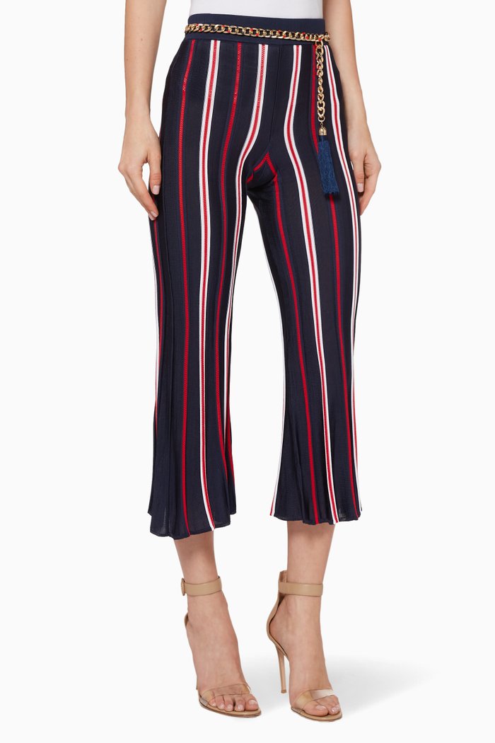 

Belted Tricot Knit Pants, Blue
