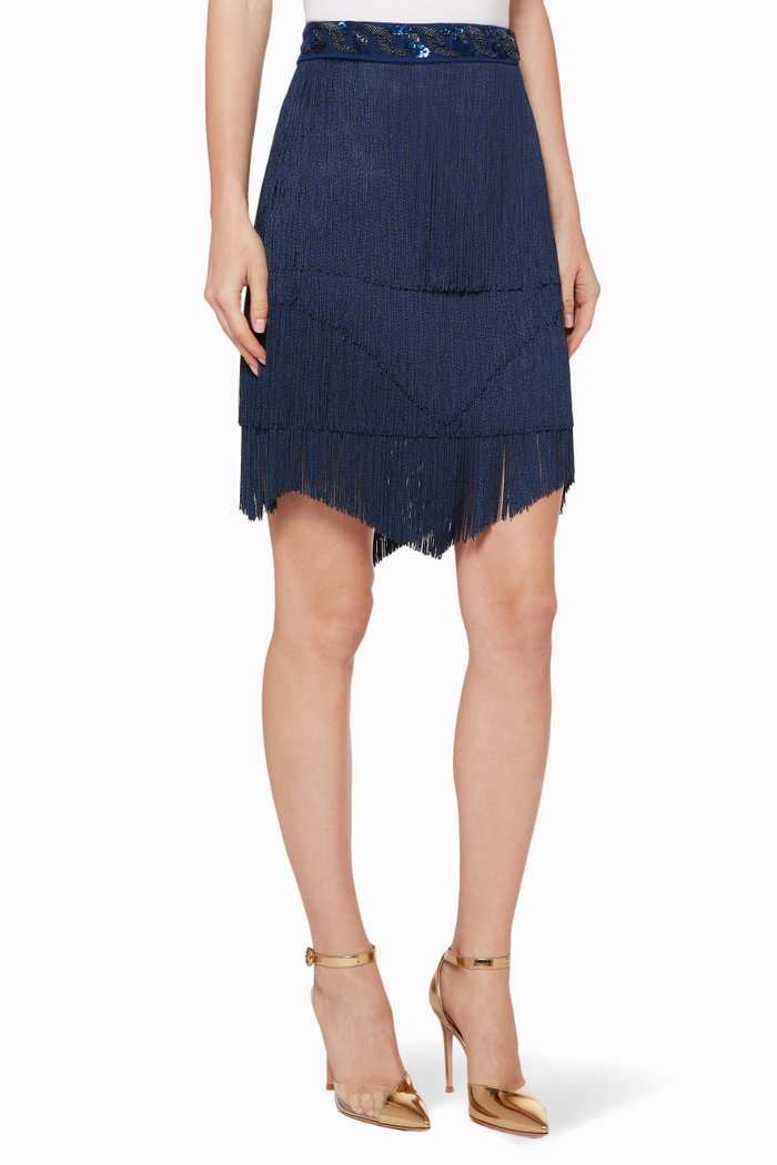 

Mini Fringe Skirt, Blue