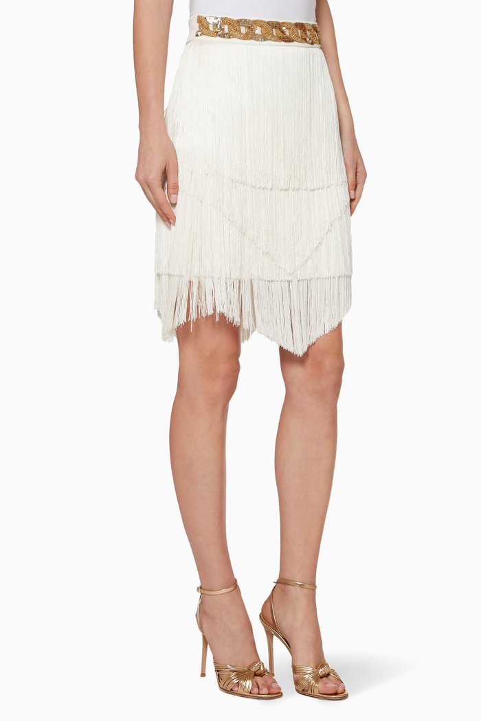 

Mini Fringe Skirt, White