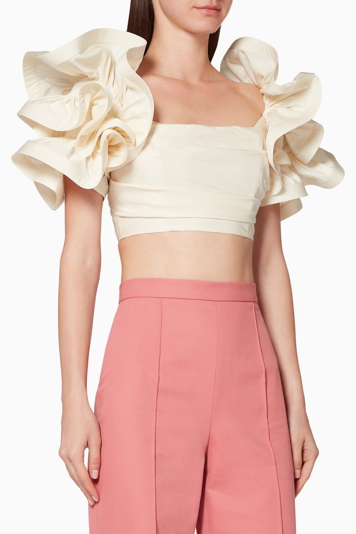 

Ruffled-Sleeved Bandeau Top, White