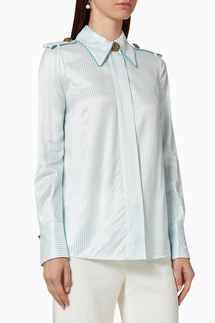 

Epaulette Detail Striped Shirt, White