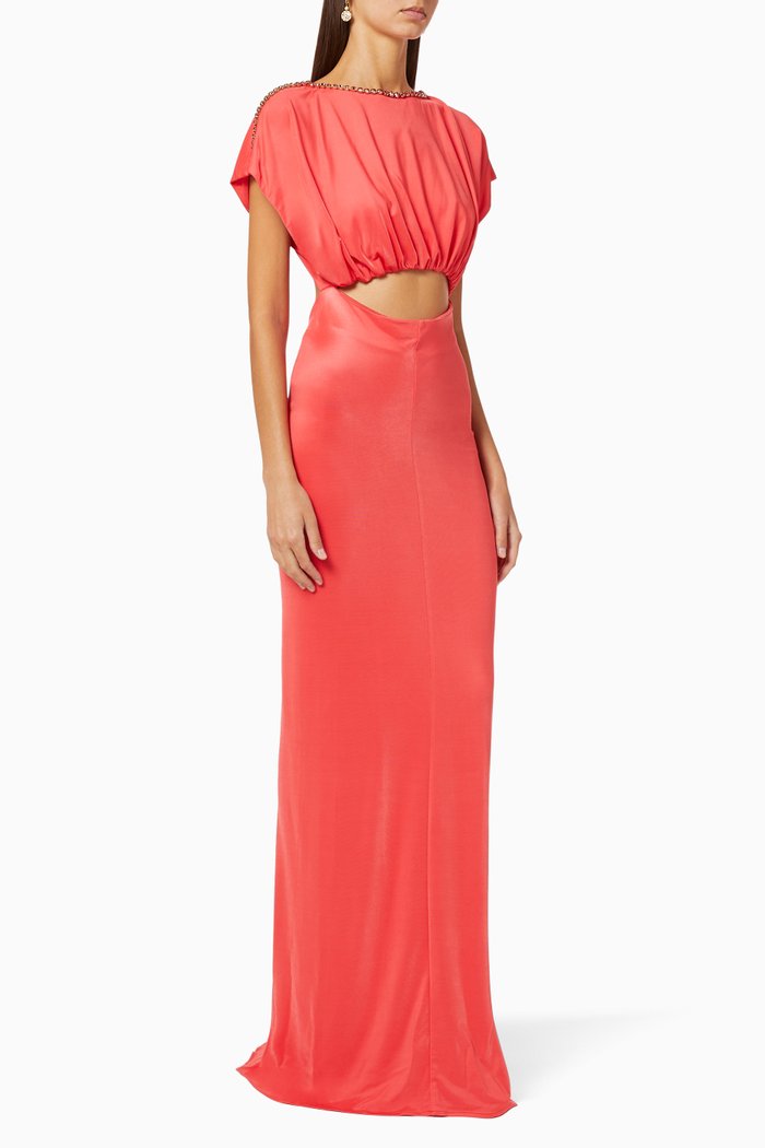 

Rhinestone-Trimmed Jersey Maxi Dress, Pink