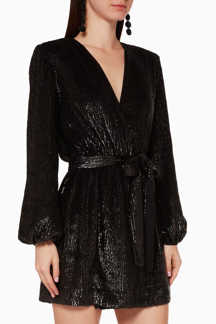 

Sequinned Georgette Mini Dress, Black