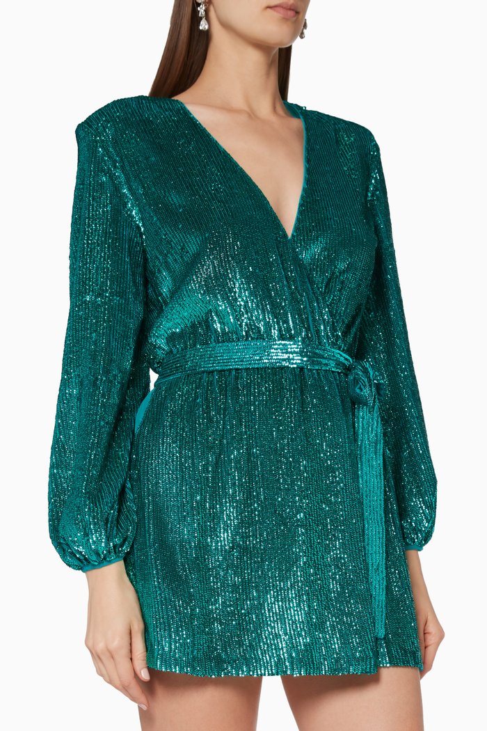 

Sequinned Georgette Mini Dress, Blue