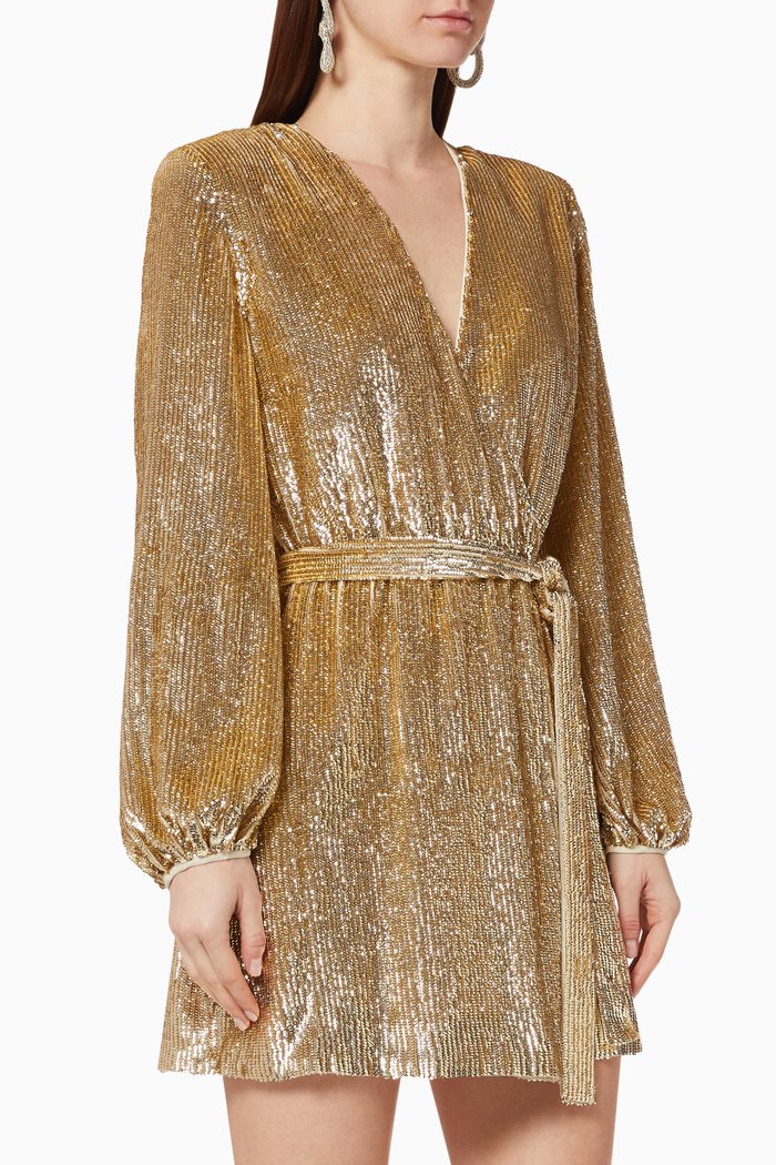 

Sequinned Georgette Mini Dress, Gold