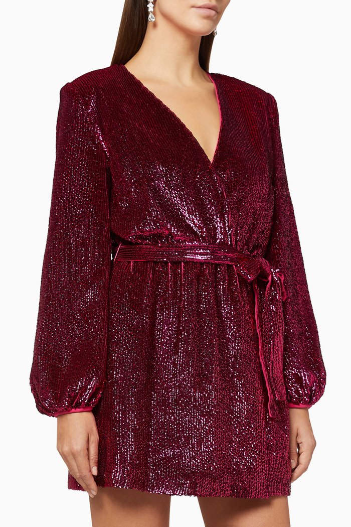 

Sequinned Georgette Mini Dress, Pink