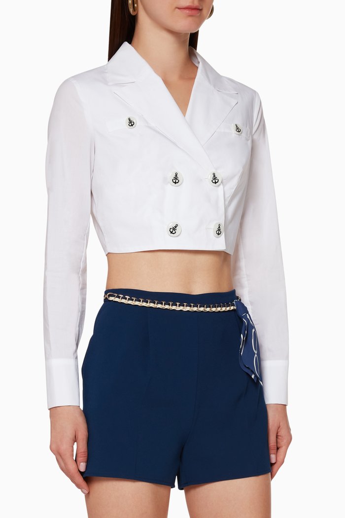 

Double-Breasted Cropped Blouse, White