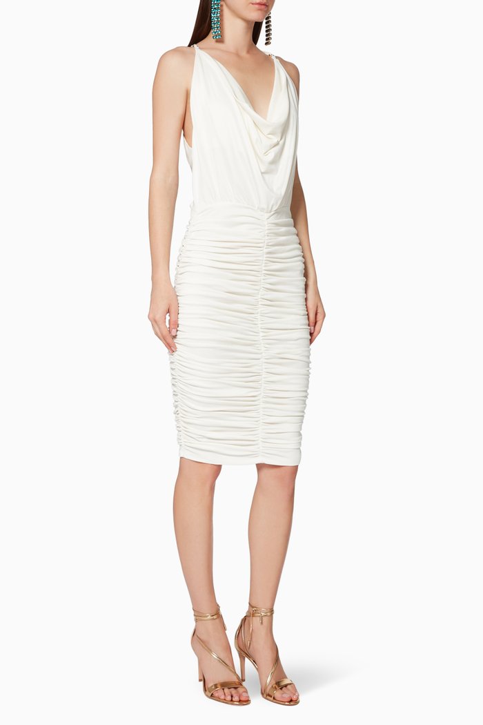

Gathered Jersey Midi Dress, White