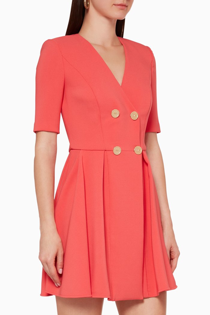 Flared Double-Breasted Mini Dress, Red