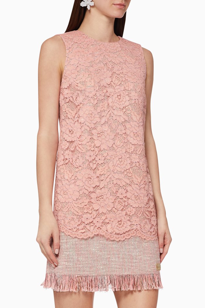 Lace & Tweed Mini Dress, Pink