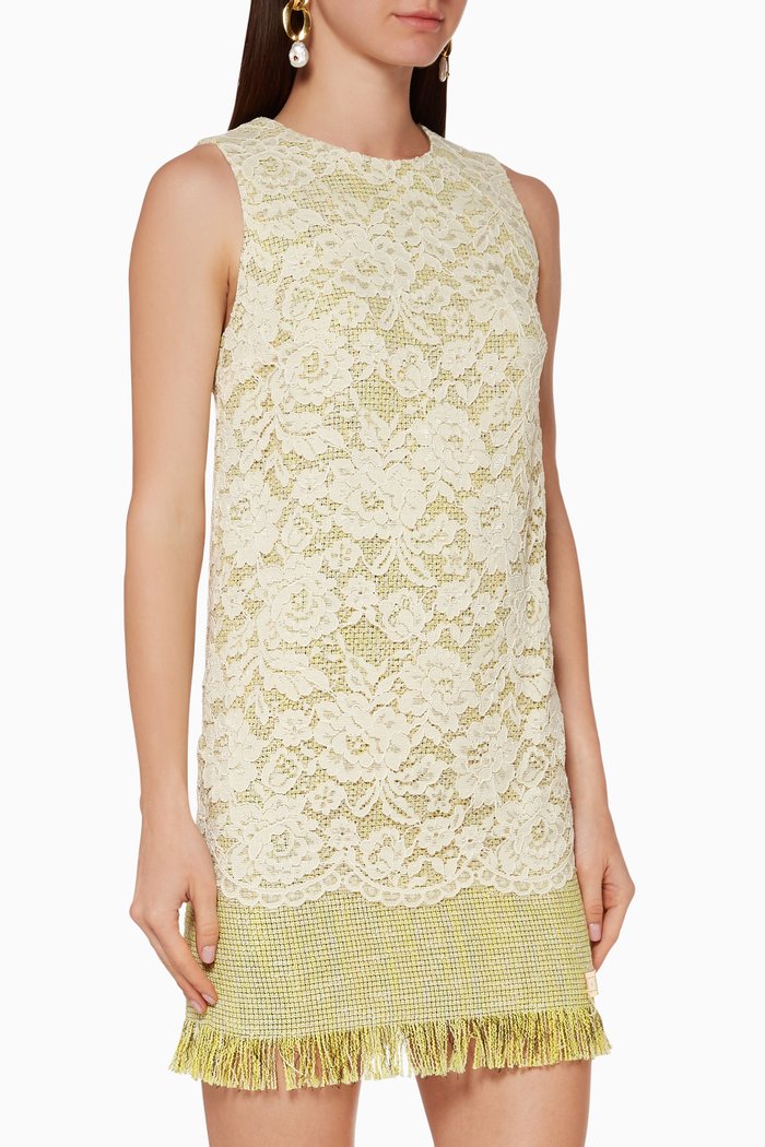 

Lace & Tweed Mini Dress, Yellow