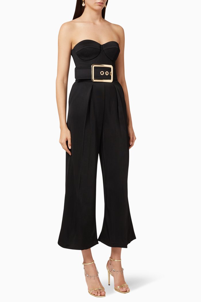 

Buckle Belt Jersey Jumpsuit, Black