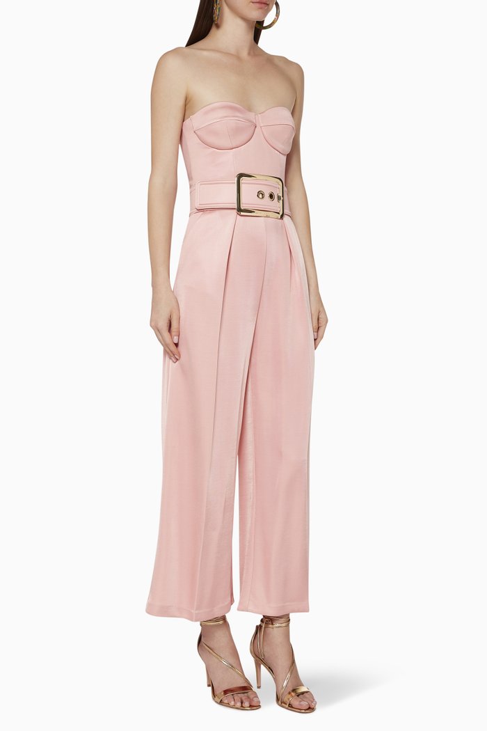 

Buckle Belt Jersey Jumpsuit, Pink