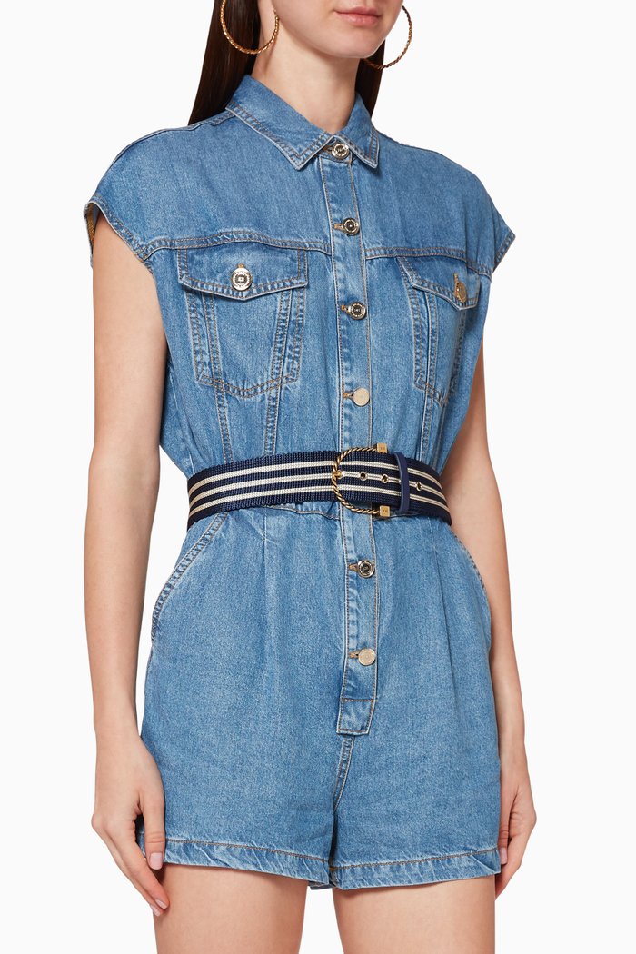 

Belted Denim Jumpsuit, Blue
