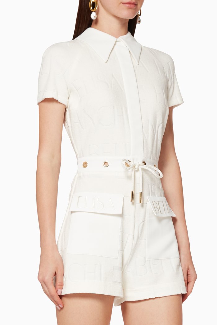 

Logo-Print Terry Jumpsuit, White