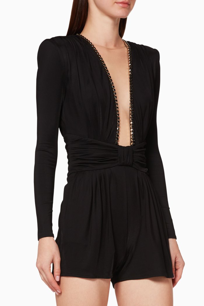 Embellished Jersey Jumpsuit, Black