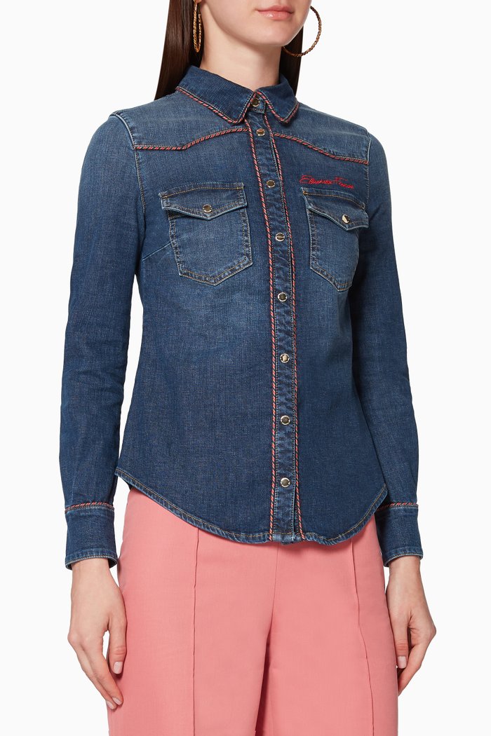 

Piped Denim Shirt, Blue