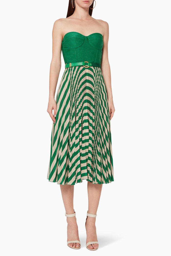 

Laminated Jersey Pleated Dress, Green