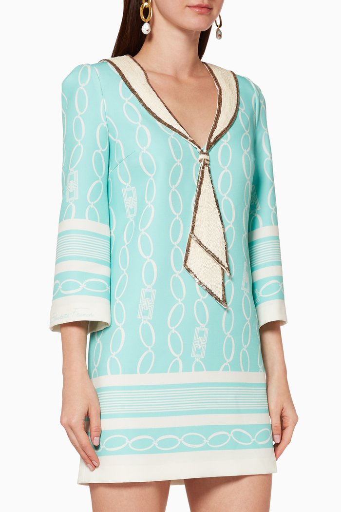

Logo Chain Printed Boxy Dress, Blue
