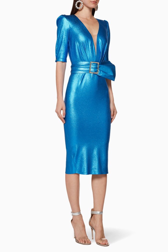 

Laminated Crêpe Midi Dress, Blue