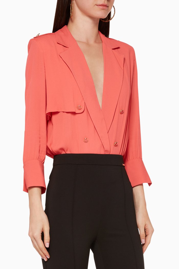 

Lapel Crêpe Bodysuit, Red