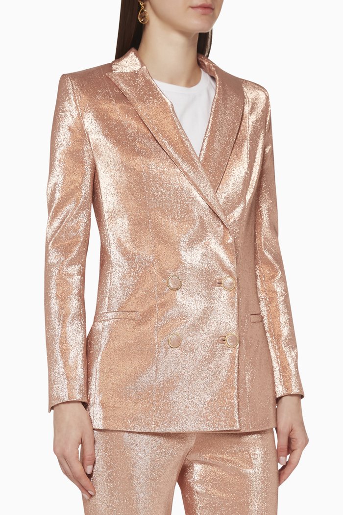 Lurex Double-Breasted Lapel Jacket, Pink
