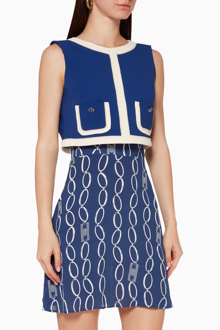 

Logo Chain-Print Flared Dress, Blue