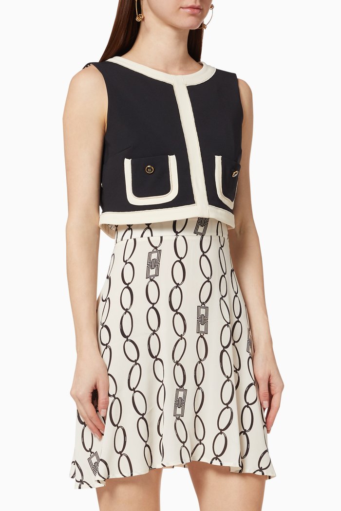 

Logo Chain-Print Flared Dress, White