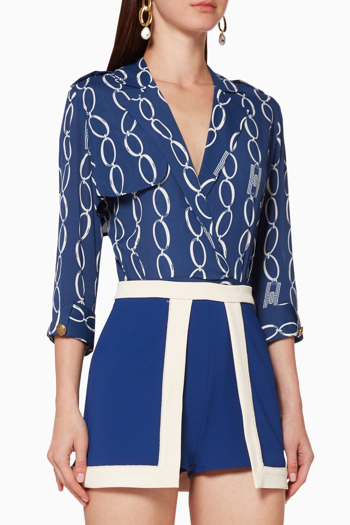 

Logo Chain Print Jumpsuit, Blue