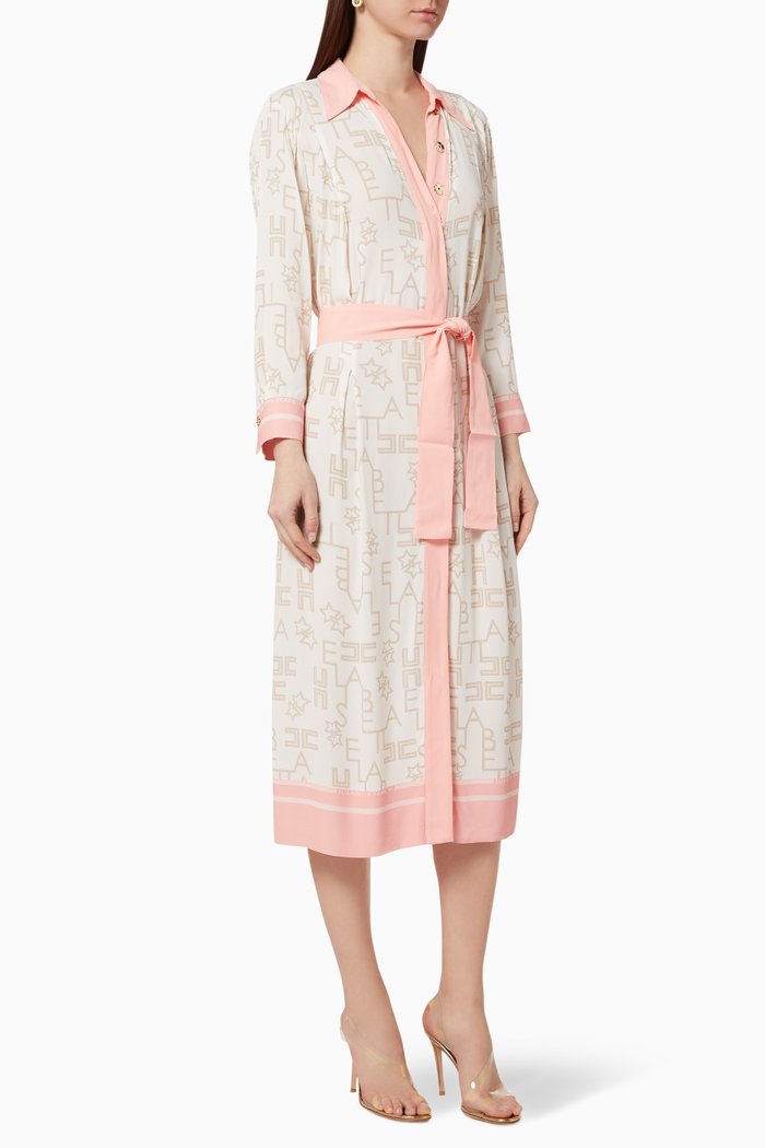 

Lettering Print Chiffon Shirt Dress, White