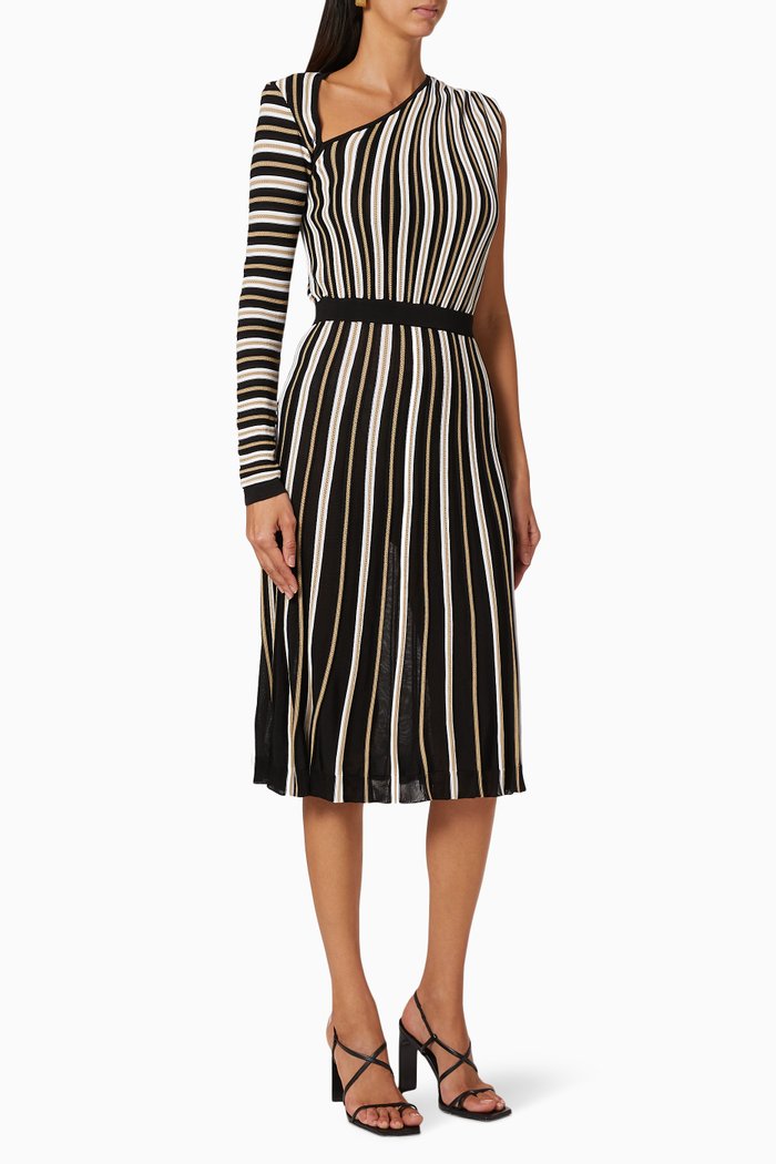 Striped Knit Midi Dress, Black