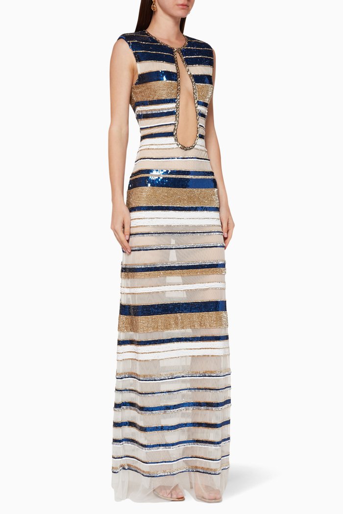 

Sequinned Tulle Maxi Dress, Blue