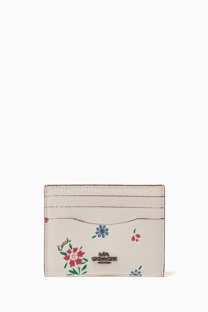 

Card Case in Wildflower Print Leather, White