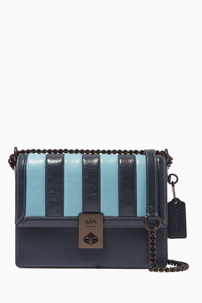Hutton Shoulder Bag with Colourblock Quilting in Leather, Blue