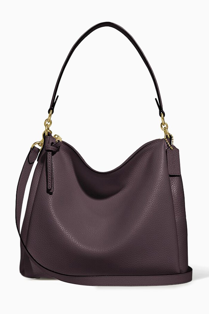 

Shay Shoulder Bag in Soft Pebble Leather, Burgundy