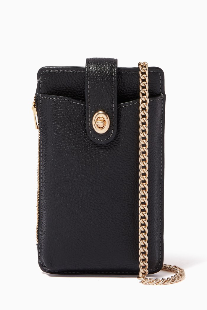 

Turnlock Chain Phone Crossbody in Pebble Leather, Black