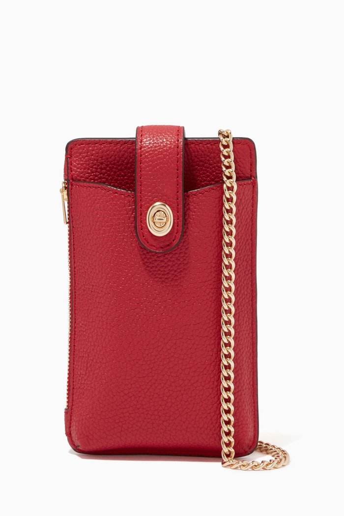 

Turnlock Chain Phone Crossbody in Pebble Leather, Red