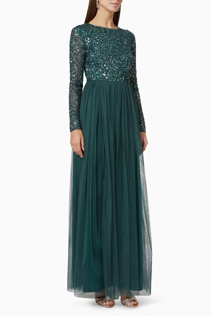

Sequin Tulle Dress, Green