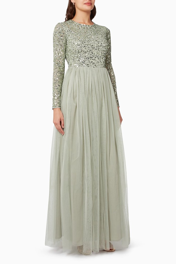 

Sequin Tulle Dress, Green