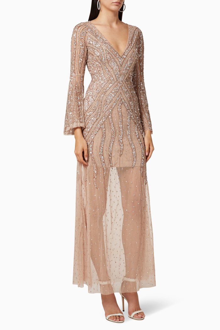 

Long Sleeve Embellished Maxi Dress, Pink