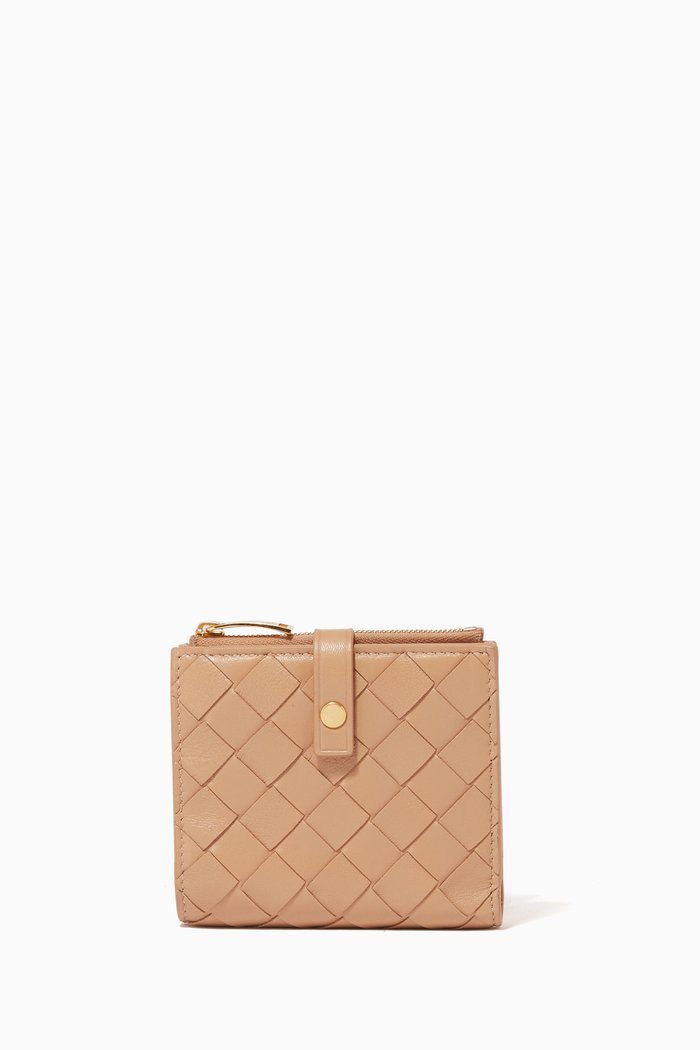 

Intrecciato Leather Mini Bi-Fold Wallet, Neutral