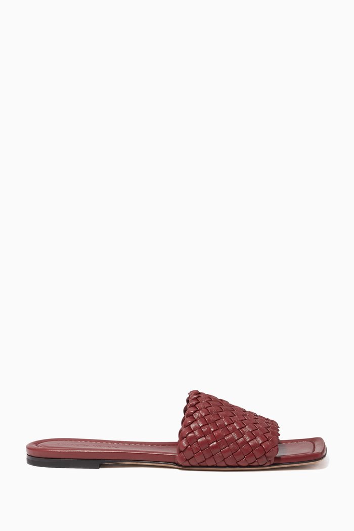 

Intrecciato Leather Flat Slides, Pink