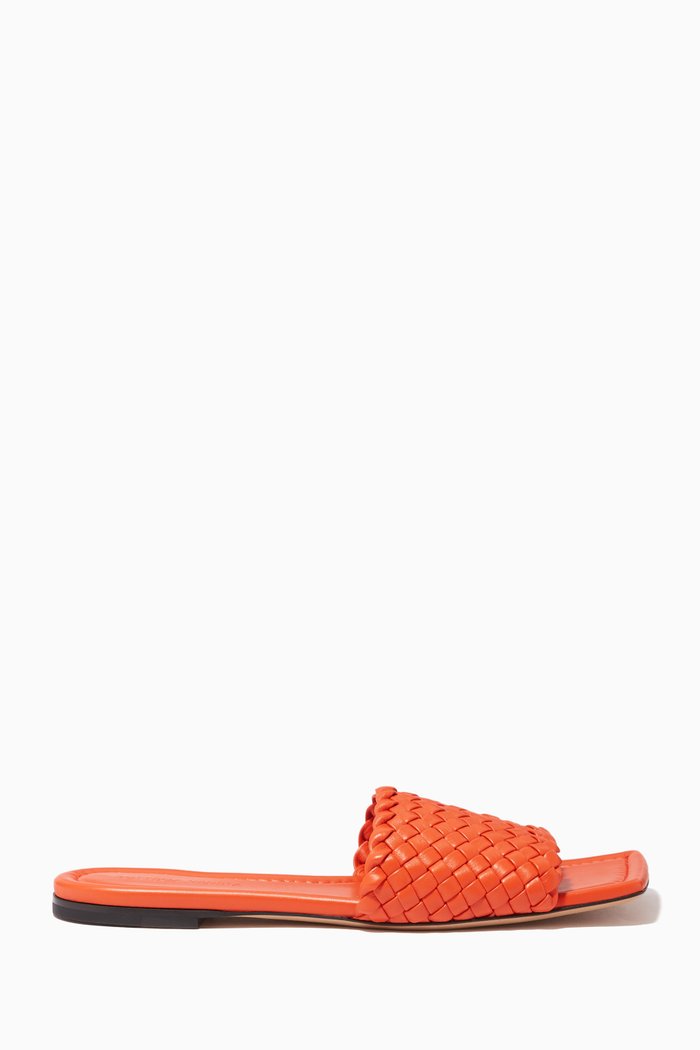 

Intrecciato Leather Flat Slides, Orange