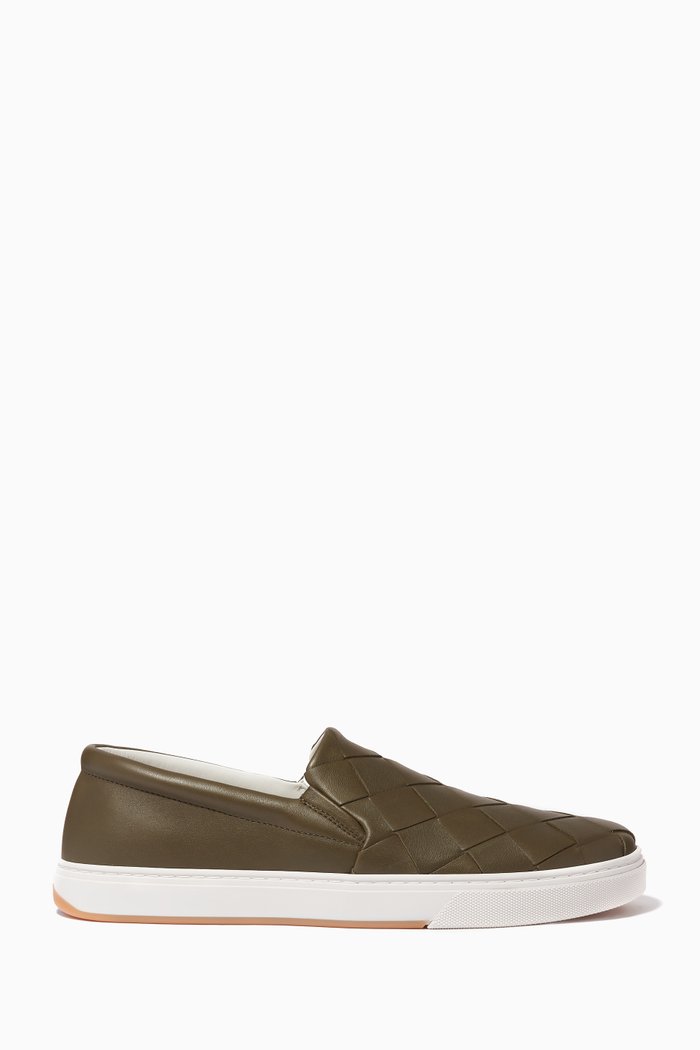 

Intrecciato Leather Slip-On Sneakers, Neutral
