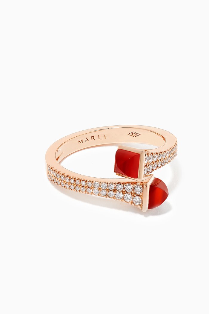 

Cleo Diamond Wrap Ring with Red Coral in 18kt Rose Gold